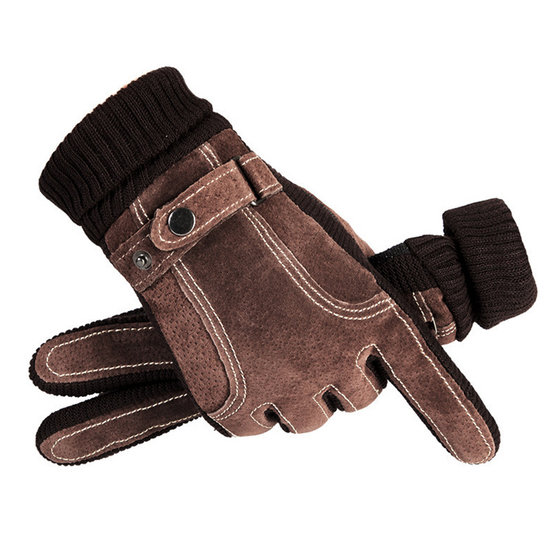 Winter Riding Pig Leather Gloves Windproof Warm Motorcycle Fleece-Lined Cycling Cold Protection Men's Riding Leather Gloves Retro