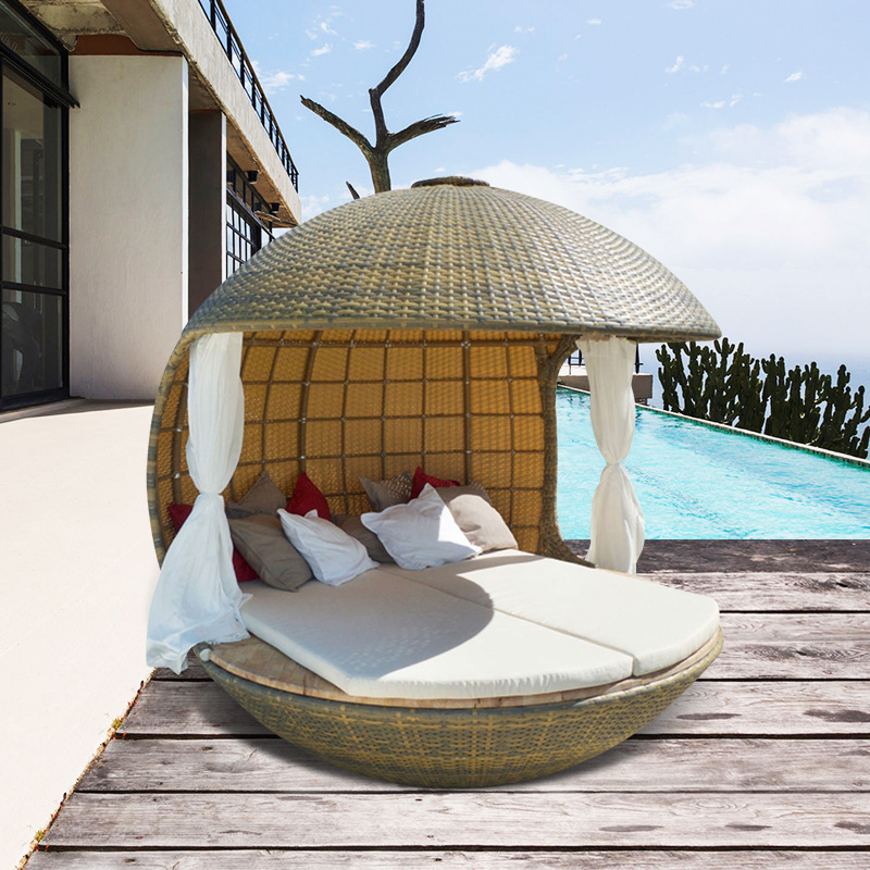 户外休闲床鸟巢床圆形落地藤编创意床沙滩沙发双人床躺窝海边防潮