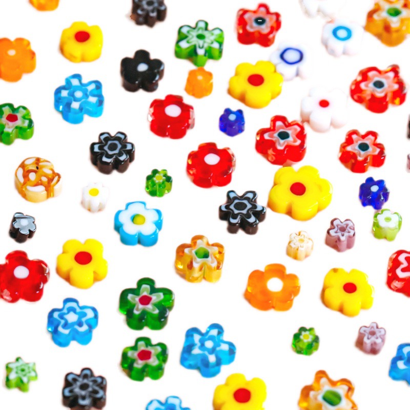Glass Scattered Beads Wholesale New Retro Color Bouquet Mille-Fleurs Glass Flower Style Beaded Necklace Bracelet Material Jewelry Accessories