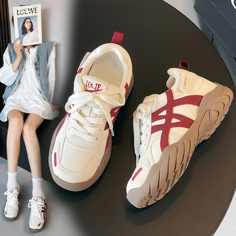 厚底内增高舒适潮流真皮女德训鞋女2025秋冬新款阿甘运动休闲板鞋