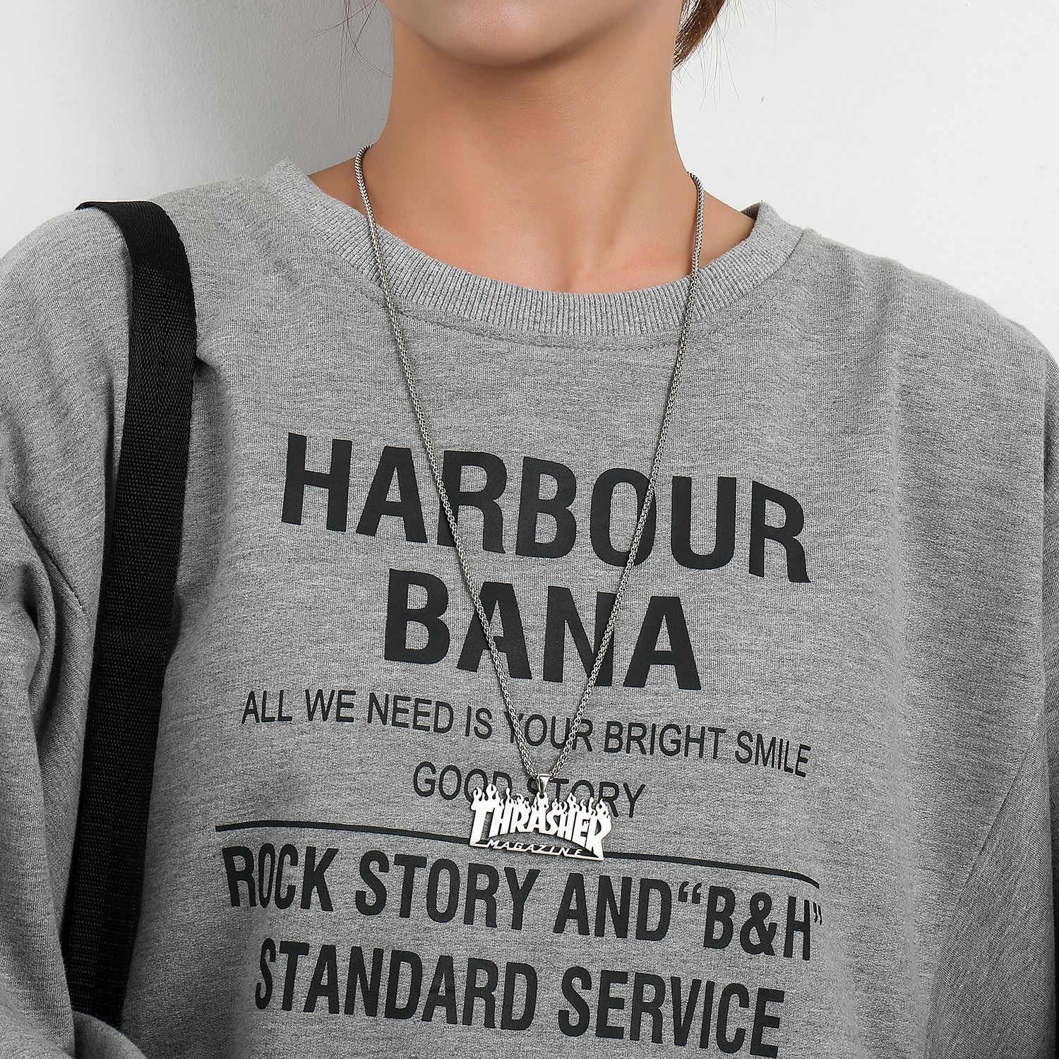 欧美潮牌淬火火焰thrasher合金项链男街头嘻哈时尚情侣配饰链饰