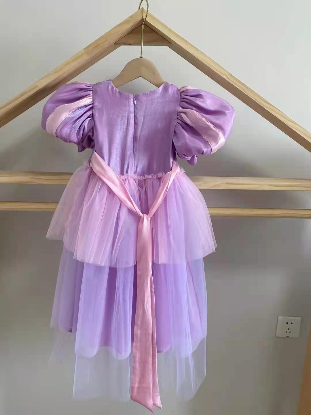 紫色长袖生日裙子法式洋气公主裙连衣裙纱裙 春装2021年新款女