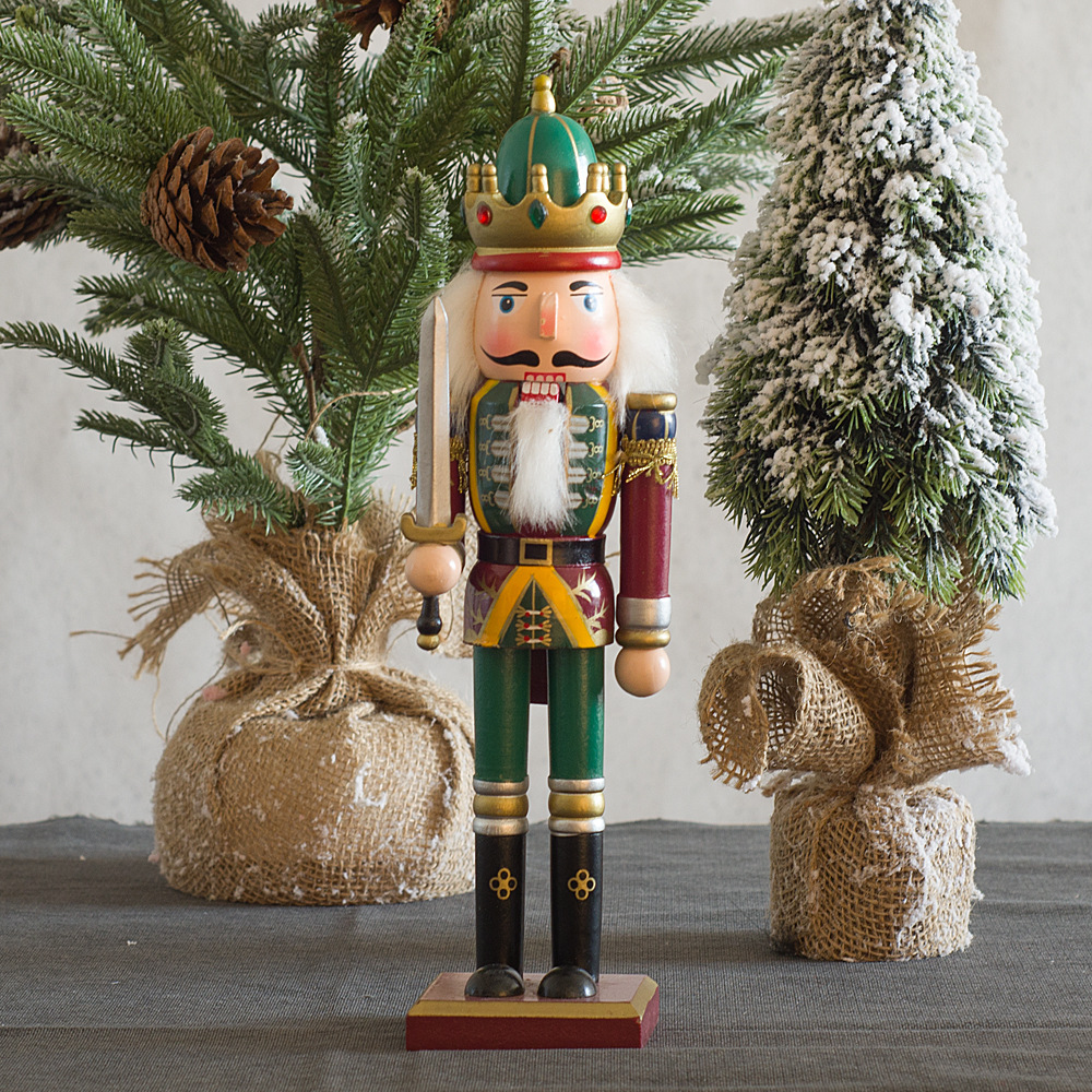 30cm Nutcracker Puppet Tin Soldier Wood Nutcracker Foreign Trade Spot Vintage Christmas Small Ornaments