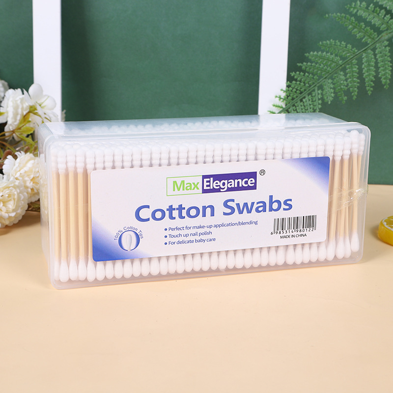 Boxed Double Ended Cotton Wwabs Disposable Cotton Puff Ear Cleaning Cotton Rod Sanitary Napkin round Head Cotton Stick Cleansing Cotton Swabs