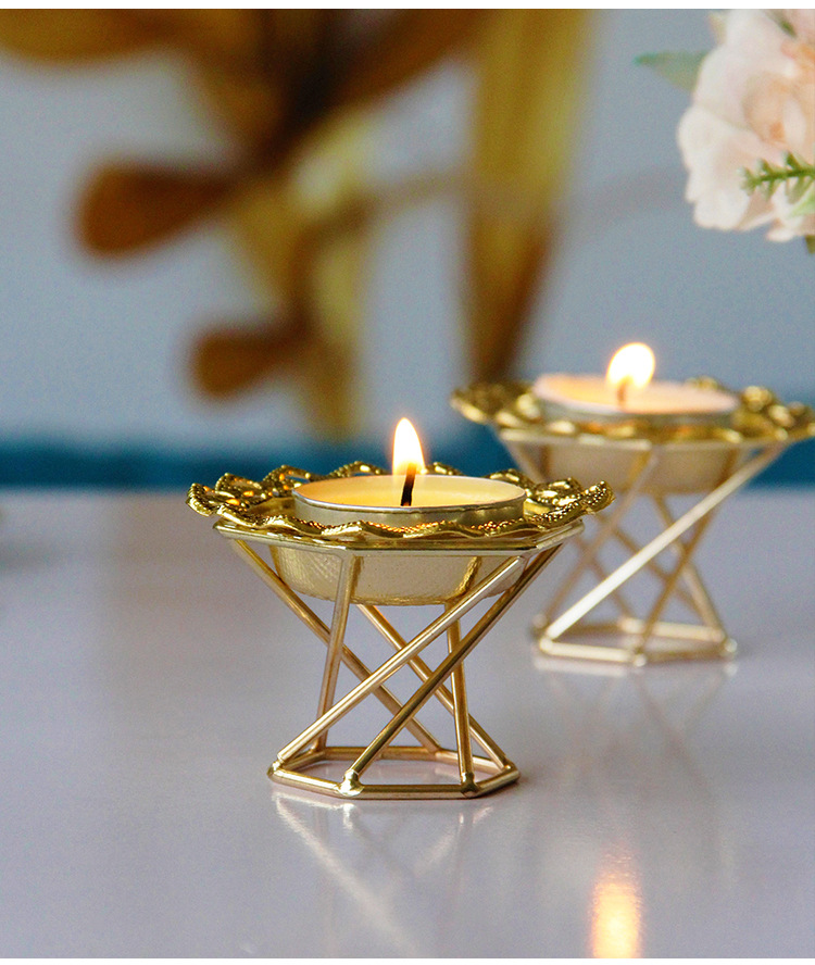 简约现代金色金属蜡烛台迷你小号茶蜡蜡烛杯婚庆婚礼家居装饰品