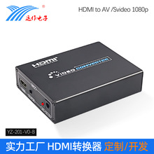 运作hdmi转换器av svideo to hdmi转接盒黑色铝壳S端子转高清电视