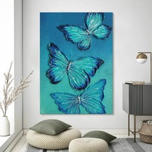 抽象简约肌理画蝴蝶客厅装饰画玄关立体大蓝挂画