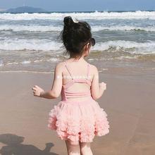 儿童泳衣女女童连体可爱公主裙式度假温泉游泳衣海边沙滩泳装套装