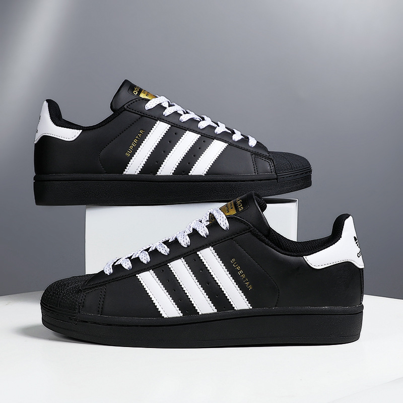 贝壳鞋纯黑男鞋三条杠情侣鞋子一对情侣款春秋季新款百搭休闲板鞋