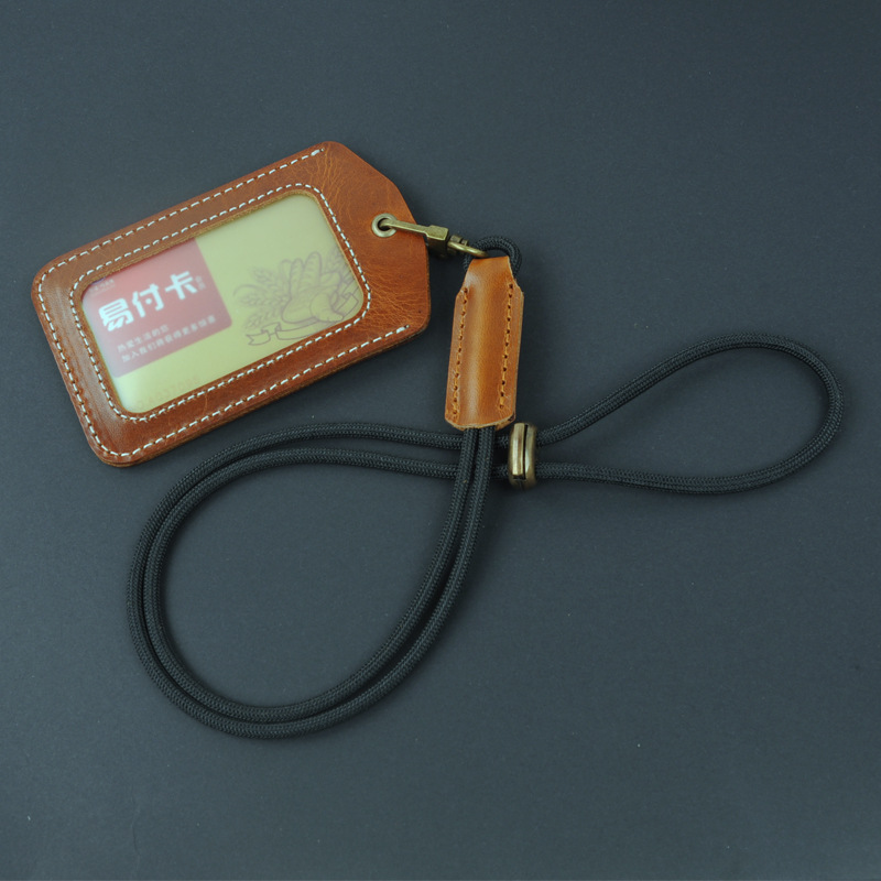 手工牛皮 挂脖款胸牌工作证吊牌卡套门禁卡学生卡公交卡套包邮