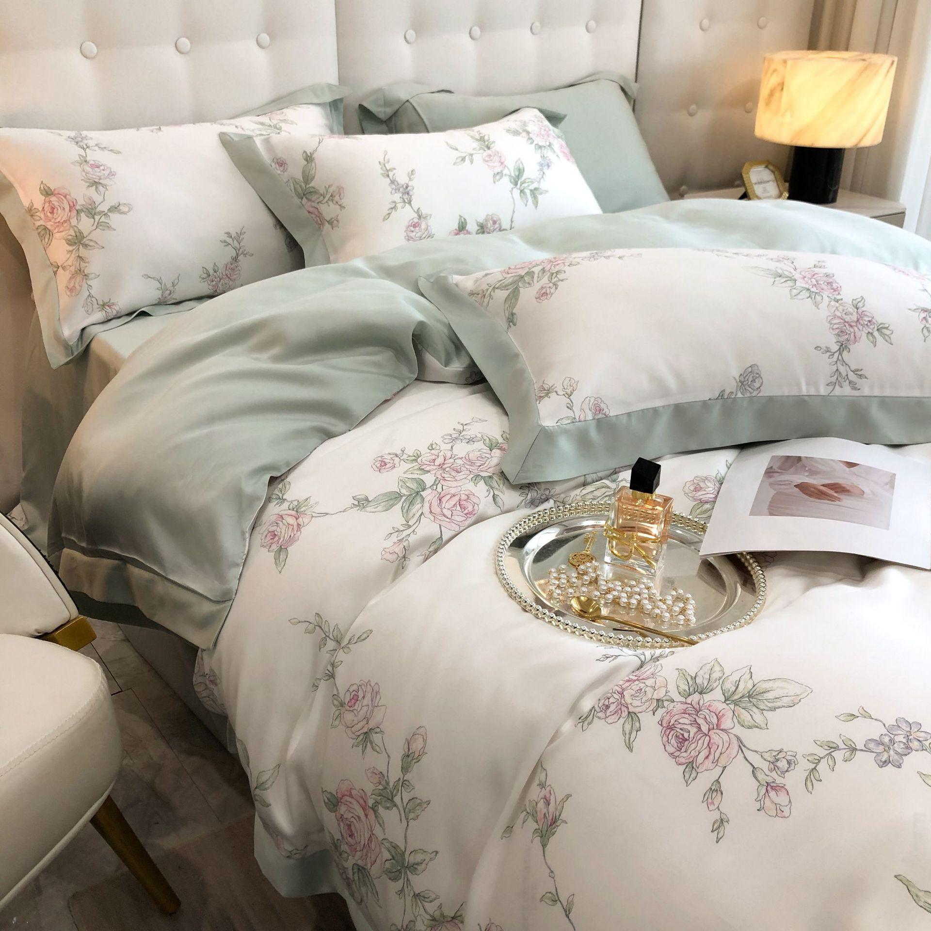 春夏款奥地利莱赛尔纤维天丝印花四件套欧式古典轻奢家纺高端礼品