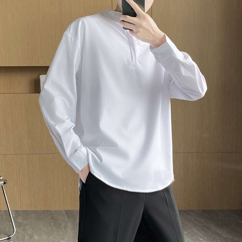 春季衬衫男长袖韩版潮流胖子白色衬衣加肥大码宽松上衣男士打底衫