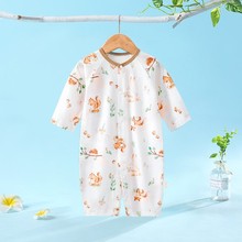 婴儿连体衣服夏装宝宝夏天夏季空调服新生儿薄款睡衣男女长袖纯棉