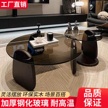 玻璃茶几轻奢现代简约极简创意咖啡桌沙发客厅家用小户型圆形边几
