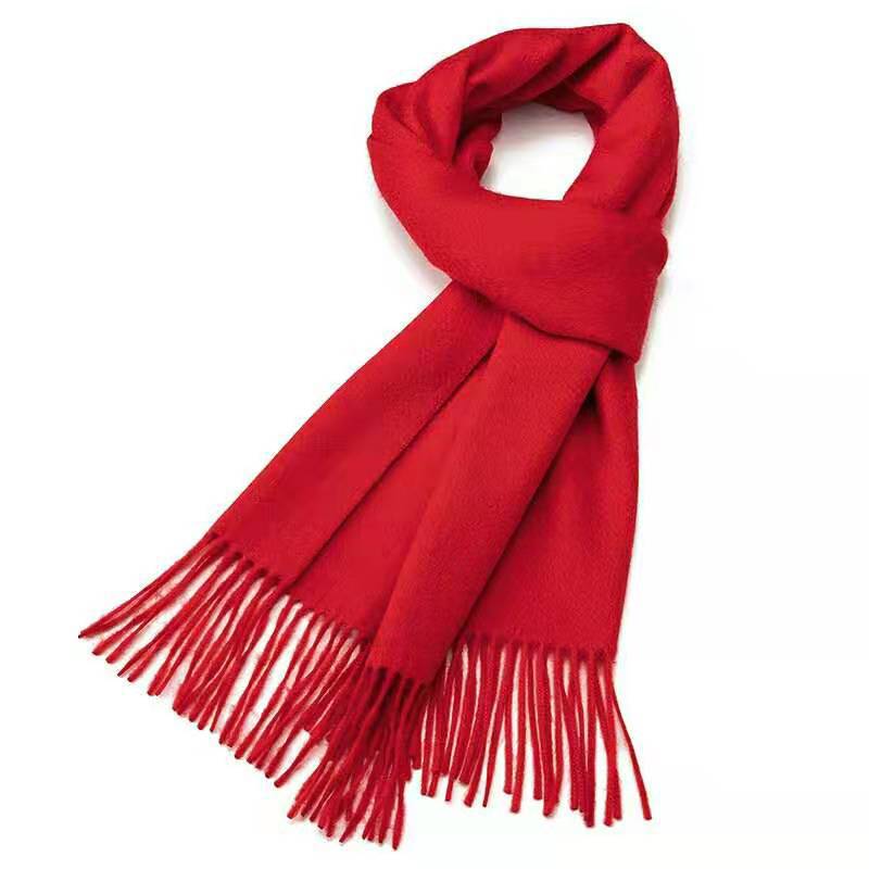 2020年新款羊毛围巾女冬季百搭长款大红纯色披肩加厚保暖围脖