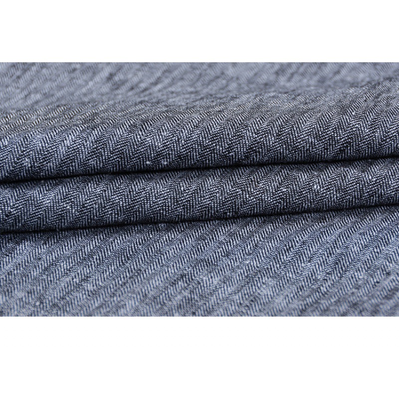 灰蓝色 人字暗纹薄型棉麻亚麻牛仔布料裤子西装套装春夏服装面料