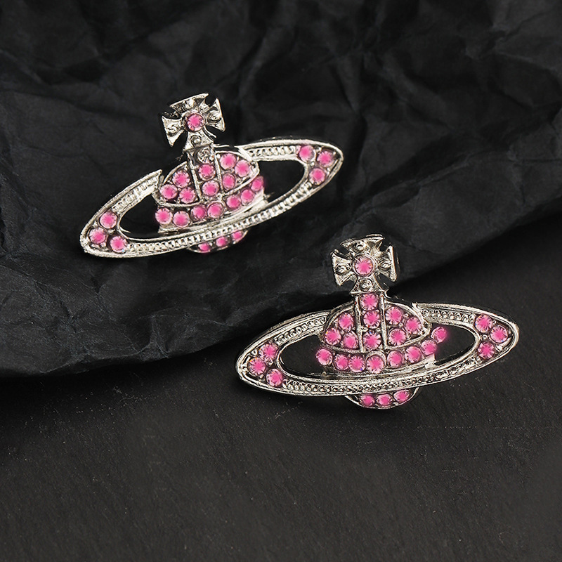 Cross-Border Simple Fashion Planet Ornament Ins Personalized Earrings Queen Mother Rhinestone Saturn Diamond Stud Earrings for Women