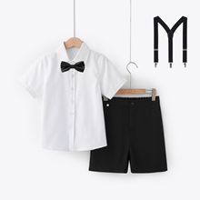 儿童演出服白衬衫短袖黑色短裤表演套装花童礼服小学生校服白衬衣