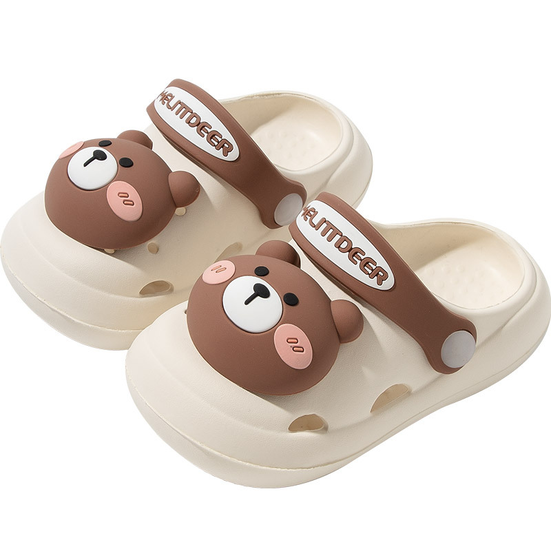 Xiaolumili Summer Cute Cartoon Slippers Bear Outdoor Hole Shoes Boys and Girls Soft Bottom Children's Sandals