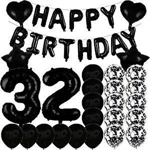 32岁生日派对装饰用品黑色40寸数字气球生日横幅亮片气球拍照道具
