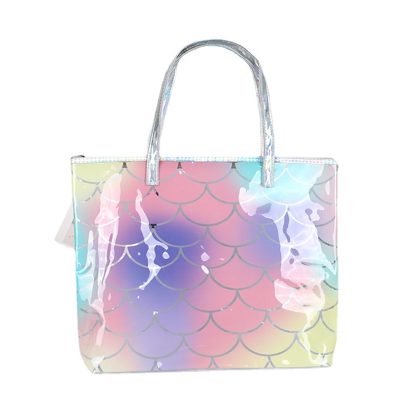 Trendy Sequined PVC Printed Handbag Street Cool Shopping Tote Bag Reflective Zipper Square Bag Gift Bag