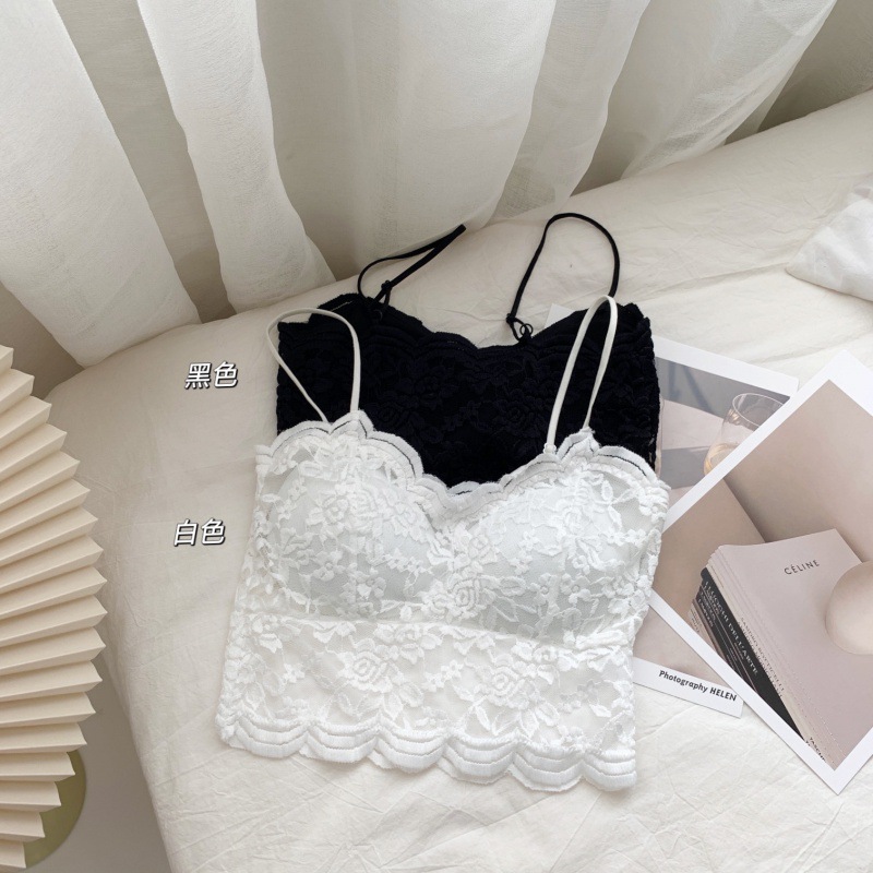 春季新款气质蕾丝短款小吊带背心带胸垫性感少女内搭抹胸上衣