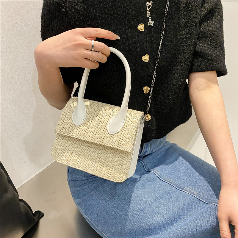 Woven Bag Women's Bag 2023 Spring and Summer New Fashion Trending Casual Shoulder Bag Western Style Portable Small Square Bag