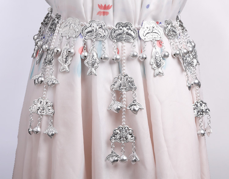 月光鱼铃仿苗银腰饰 汉服腰链铃铛流苏腰佩 唐风少女古风腰间配饰