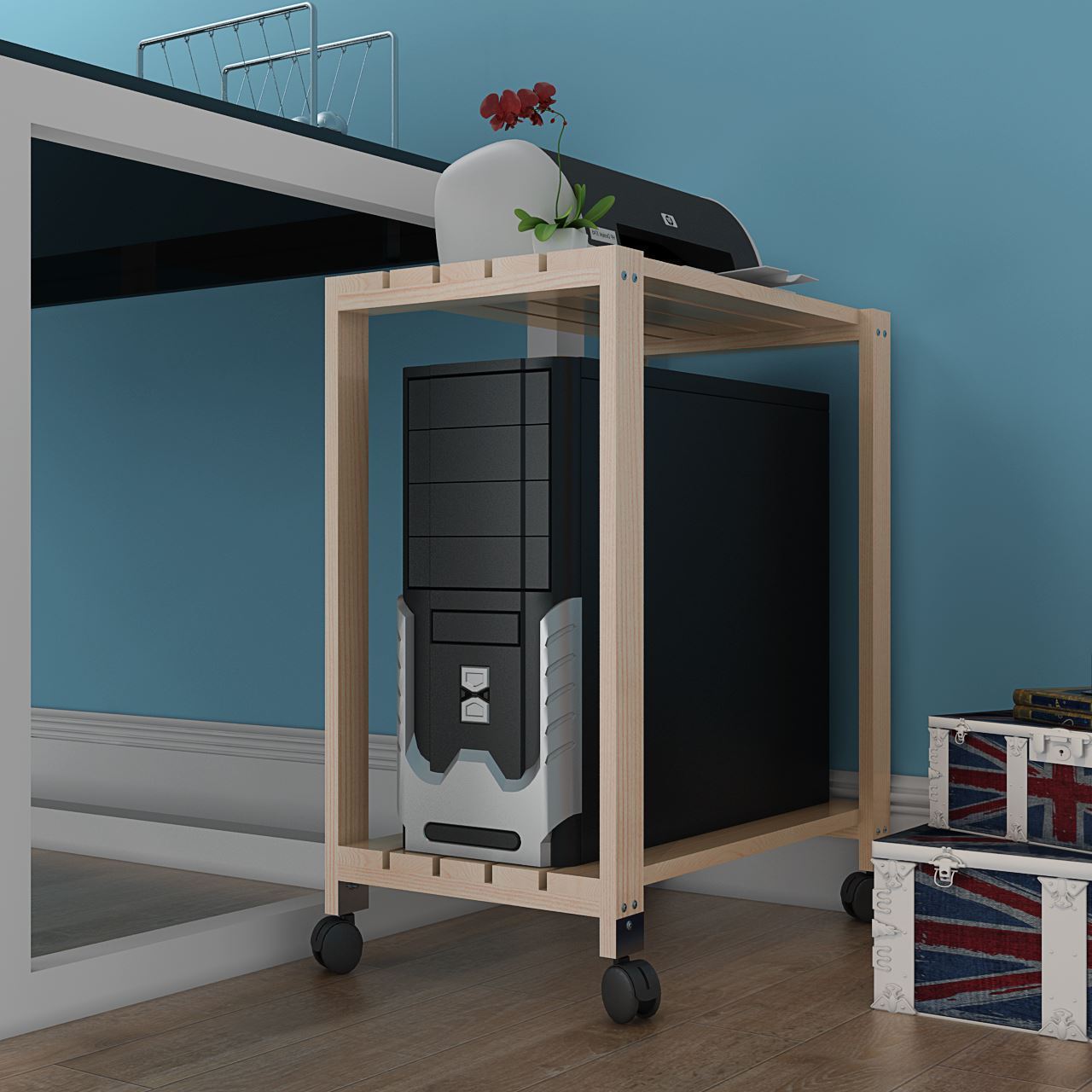 电脑主机放置柜电脑主机柜电脑打印机一体架置物架台式机箱收纳架