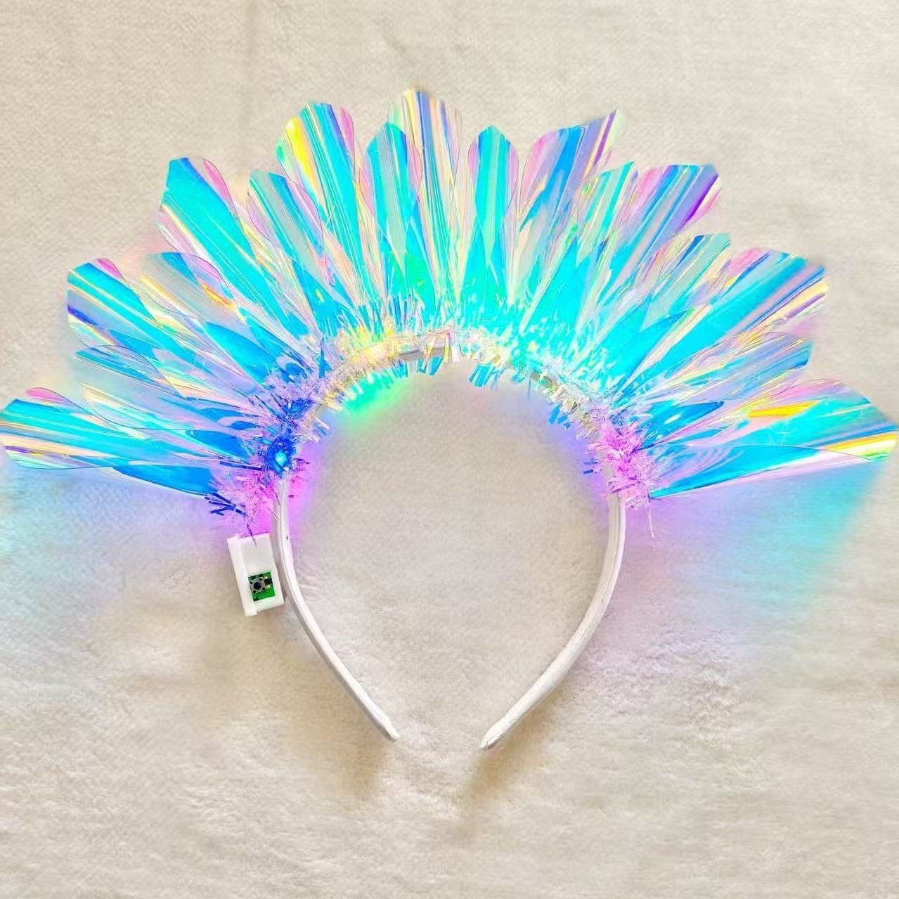 跨境镭射彩膜发光头箍蝴蝶结发箍万圣节日儿童舞台表演装扮头饰品