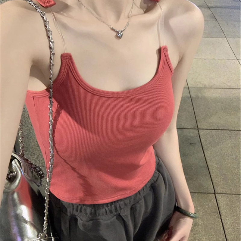 透明隐形肩带吊带背心女内搭2024夏季新款带胸垫一体短款打底上衣