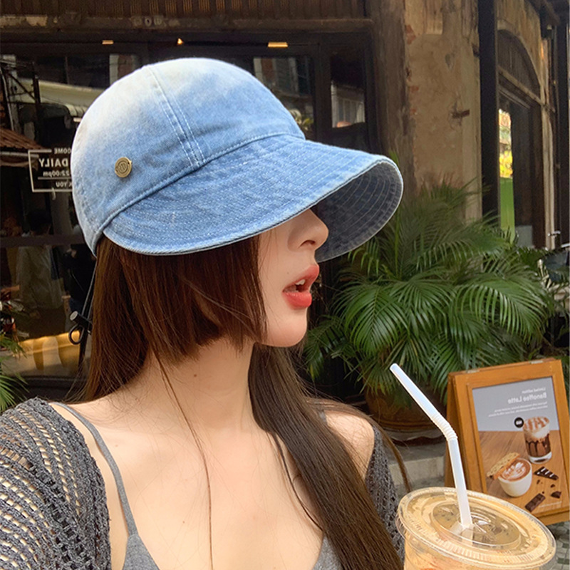 2023 Summer New Jean Fisherman Hat Big Brim Breathable and UV-Resistant Sun Hat Big Head Circumference Peaked Cap for Women