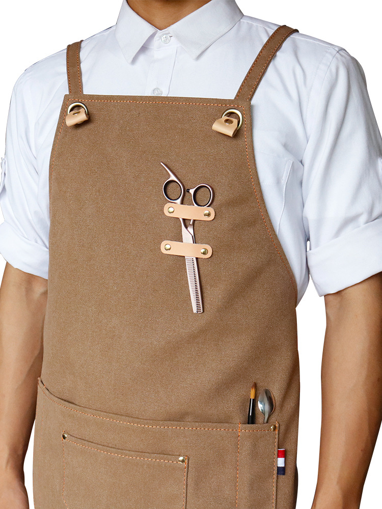 工厂定制简约帆布无袖理发师围裙美甲男女咖啡店工作服定制logo