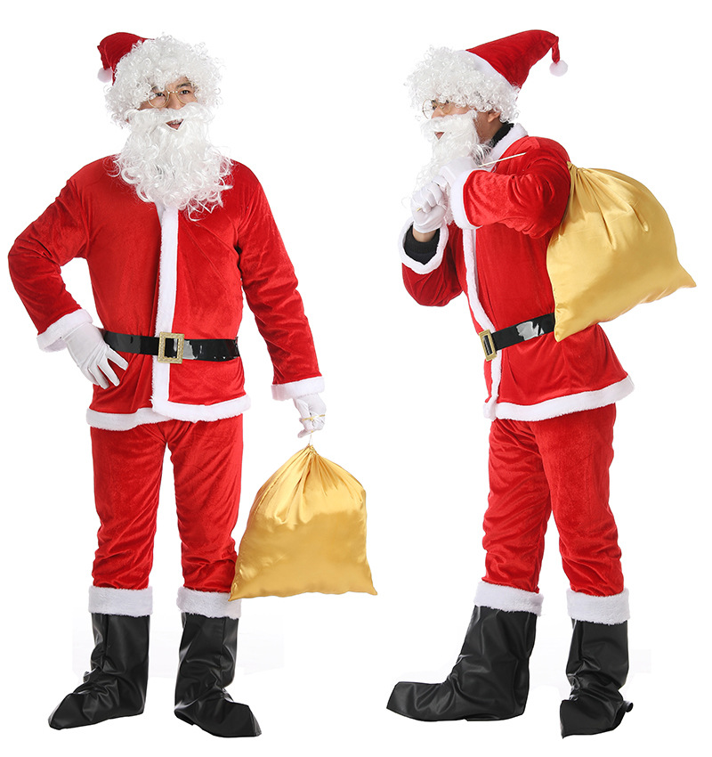 圣诞老人服装全套男女衣服金丝绒演出服节日派对装扮圣诞节衣服