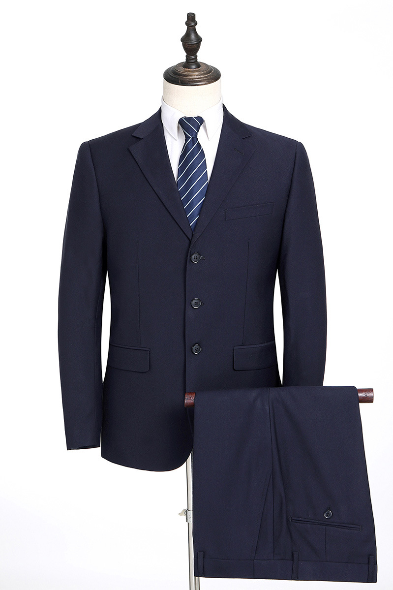 西服套装男新郎结婚礼服伴郎宴会主持人三粒扣修身西装亮藏青正装