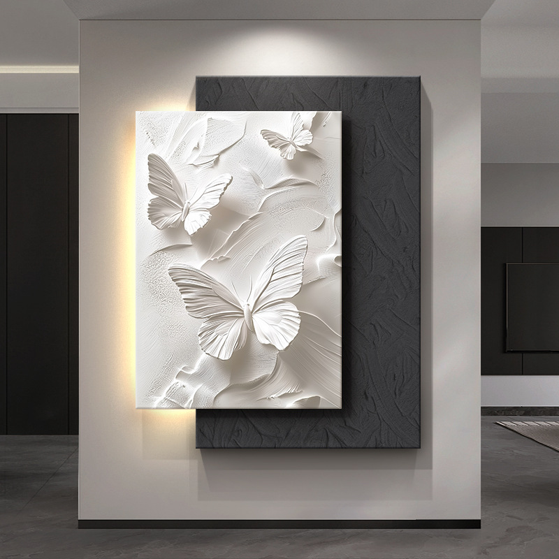 黑白意式玄关装饰画中古风砂岩画客厅LED灯画走廊过道背景墙挂画