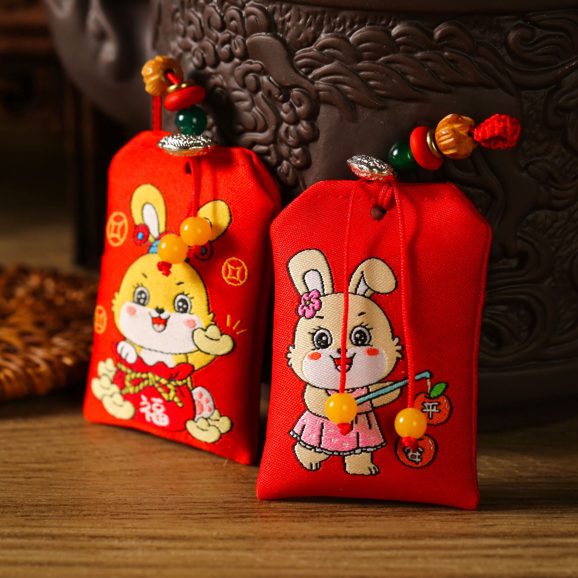 兔年胎毛包随身携带乳牙袋婴幼儿护身符平安福袋别针式祈福袋