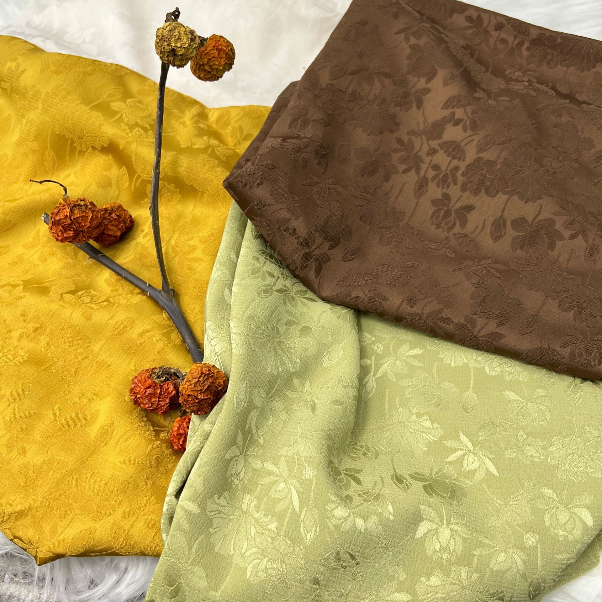 2024春夏大花朵提花衬衫面料时装连衣裙汉服礼服童装国风旗袍礼服