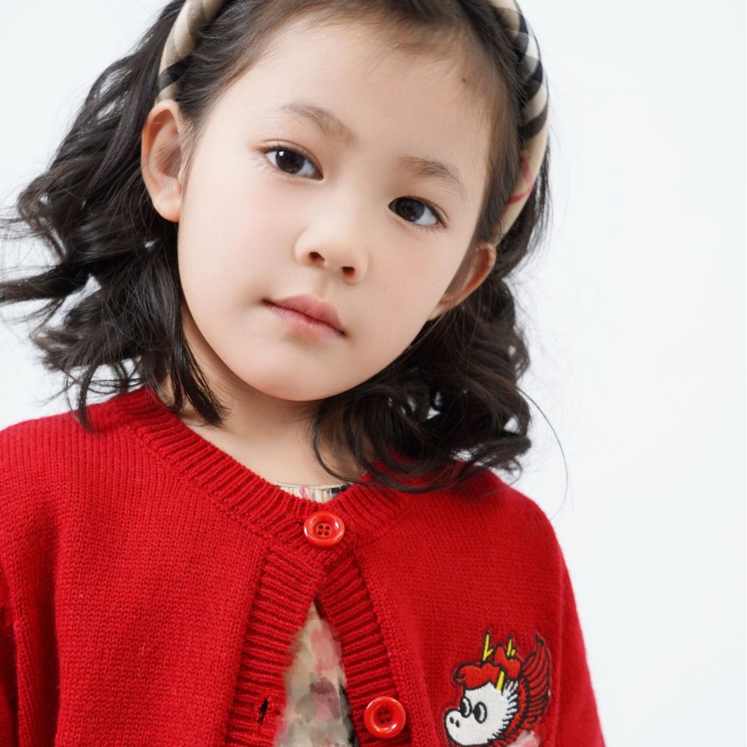 现货24春夏新款樱桃家过年小龙红色新年羊毛开衫 cici