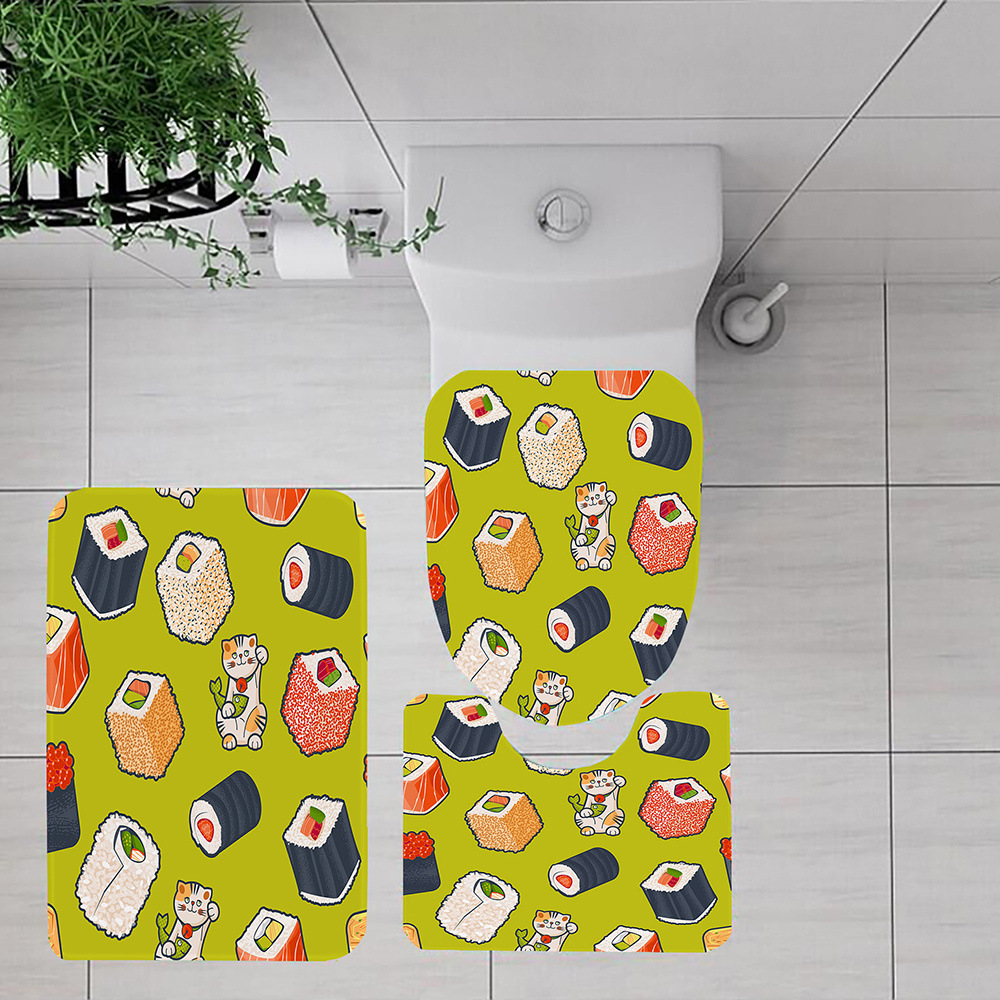 Digital Printing Shower Curtain Four-Piece Waterproof and Mildew-Proof Cartoon Sushi Cat Punch-Free Amazon Animal Shower Curtain