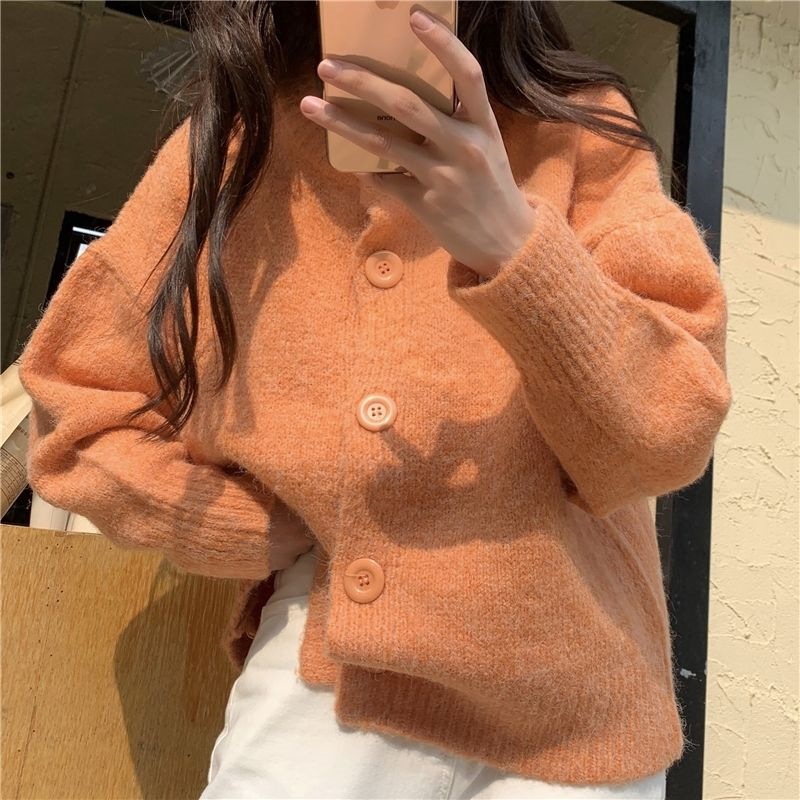 Candy Solid Color Mori Style Sweater Women's Outer Wear Spring and Autumn Loose Korean Style Lazy Style Japanese Vintage Knitted Open