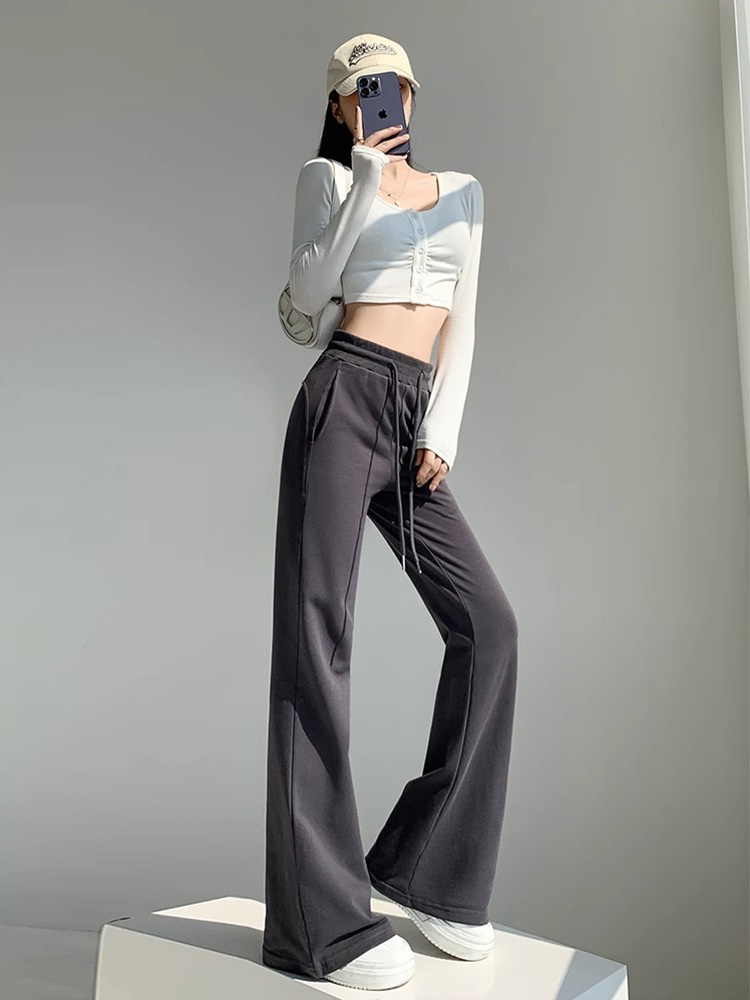 Gray American Bootleg Pants Women's Spring New High Waist Slimming Casual Sweatpants Drooping Straight Wide Leg Track Pants Women Clothes