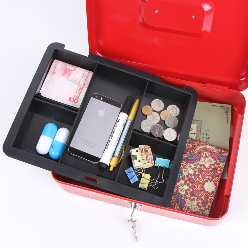 带锁铁盒子手提小钱箱桌面收纳盒保险箱储物收银箱零钱发票密码盒