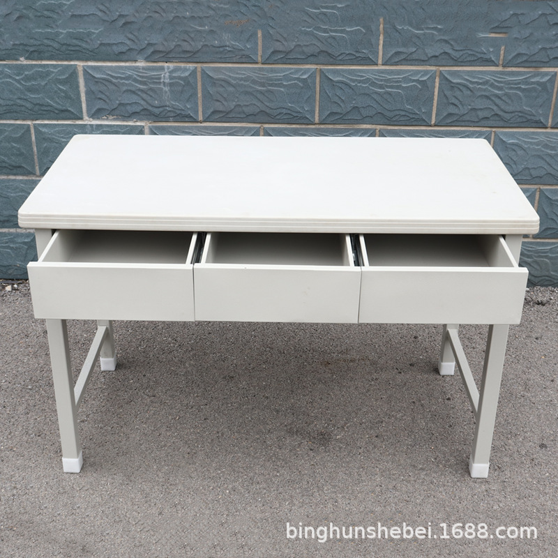 厂家货源120*60三斗桌灰白色家用三抽屉小书桌营房标准制式办公桌