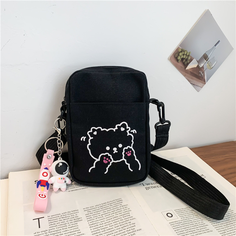 Summer Canvas Bag Women's Korean-Style Ins Sweet Phone Bag 2021 New Simple Crossbody Girl's Small Bag