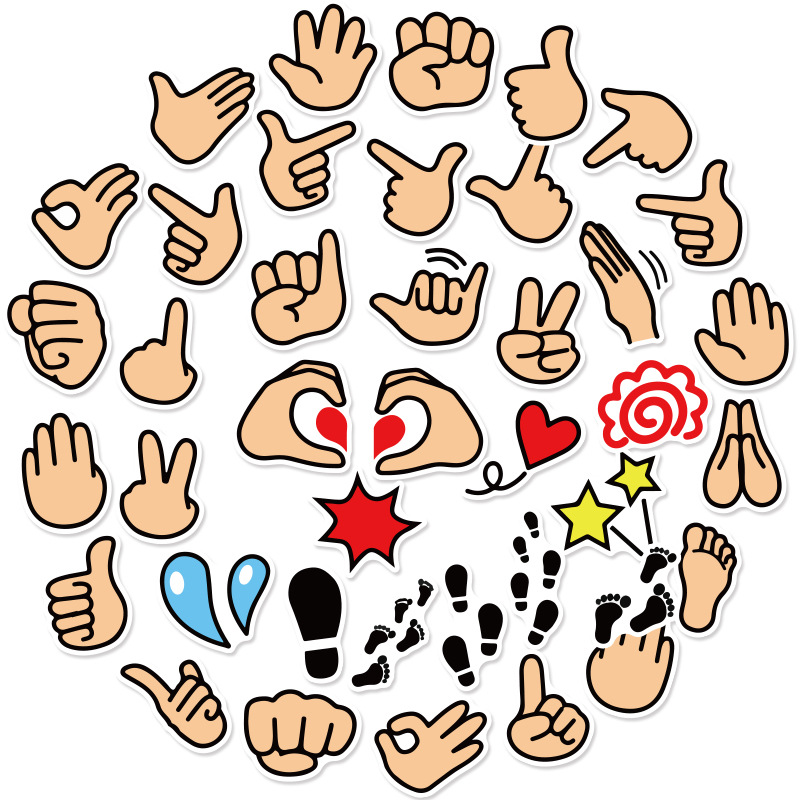 40张手指指尖手势卡通儿童奖励手机壳文具水杯笔记本防水装饰贴画