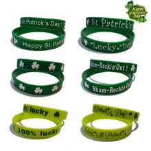爱尔兰节派对饰品 圣帕特里克节三叶草硅胶手环 爱尔兰手环手腕带