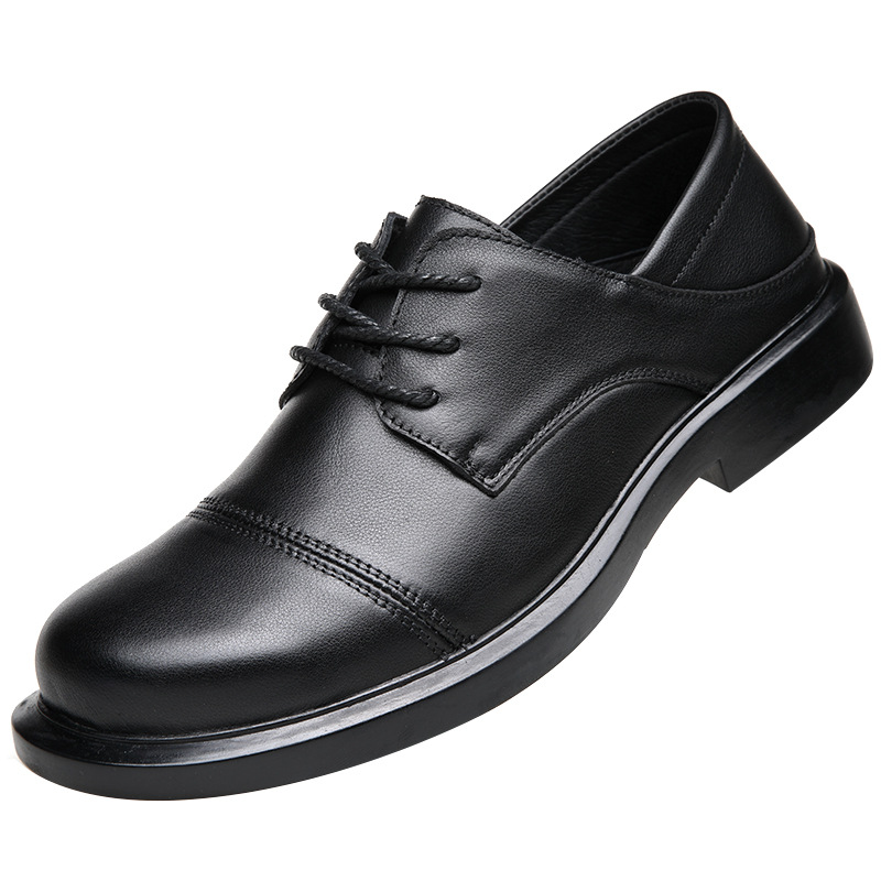 三接头皮鞋男2024新款春秋透气软底商务休闲宽头男鞋头层牛皮