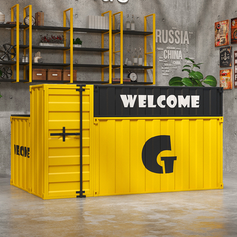 工业风集装箱吧台桌收银台奶茶店前台创意酒吧吧台复古转角接待台