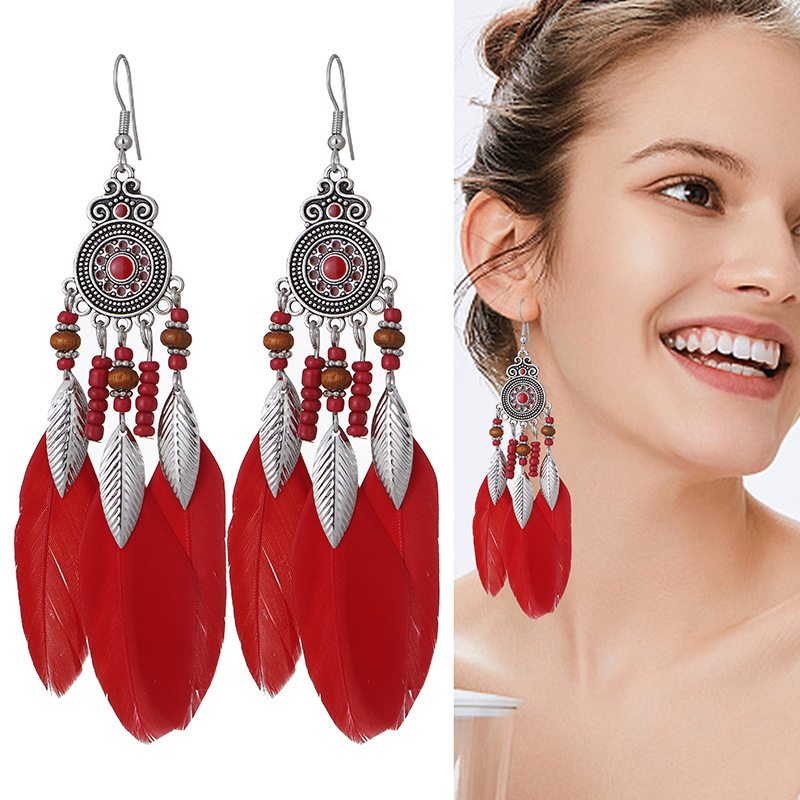 Smoky Rain Daisy Amazon New Bohemian Red Earrings Female Creative Disc Painting Oil Long Fringe Earrings